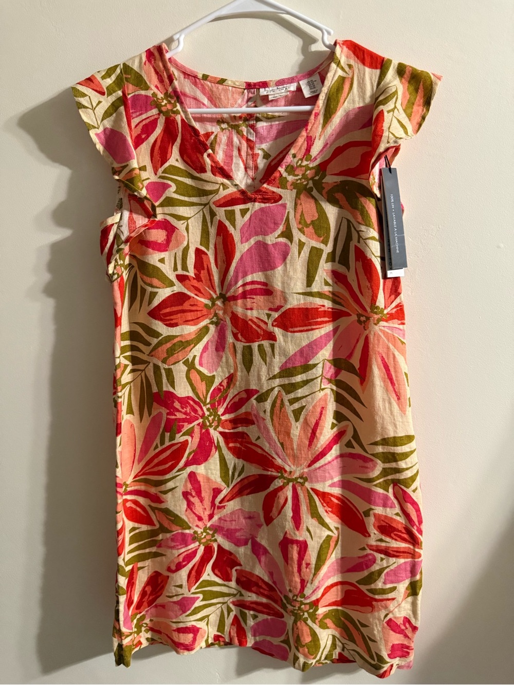 Nicole Miller NWT Floral V-Neck Floral Dress Size XS LINEN